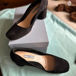 Prada Women's Black Suede Block Heels
